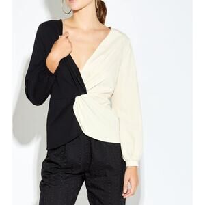 CALLAHAN Knitwear Rana Two-Tone Twist-Front Bubble Sleeve Top Size Small